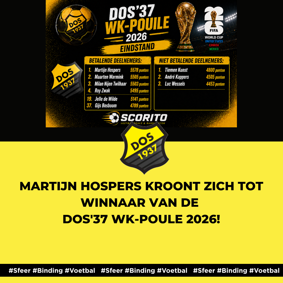 Martijn Hospers kroont zich tot winnaar van de DOS'37 WK-poule 2026!